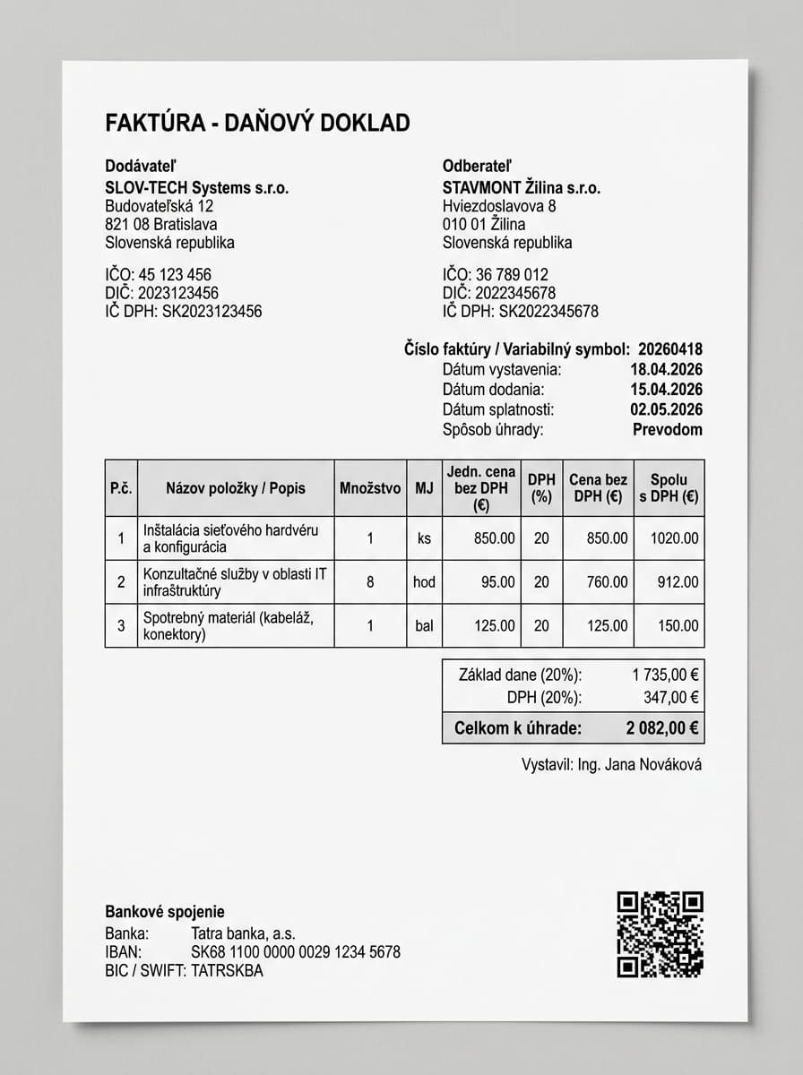 Autentický scan slovenskej faktúry - daňový doklad